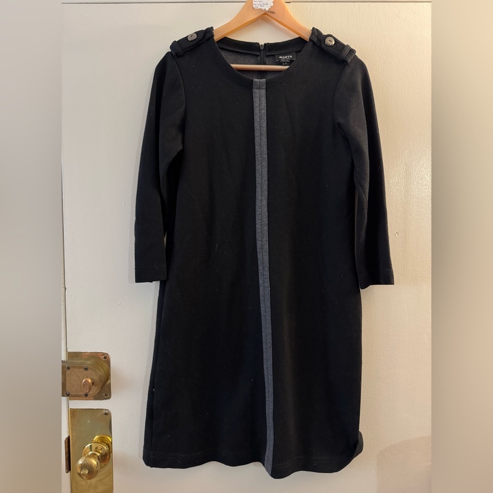 Worth Nyc Black Wool Shoulder Detail Double Seamed Dress Size 8